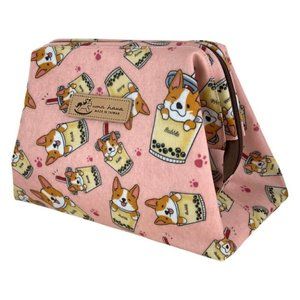 Waterproof Boba Corgi Large Opening Makeup  Bag